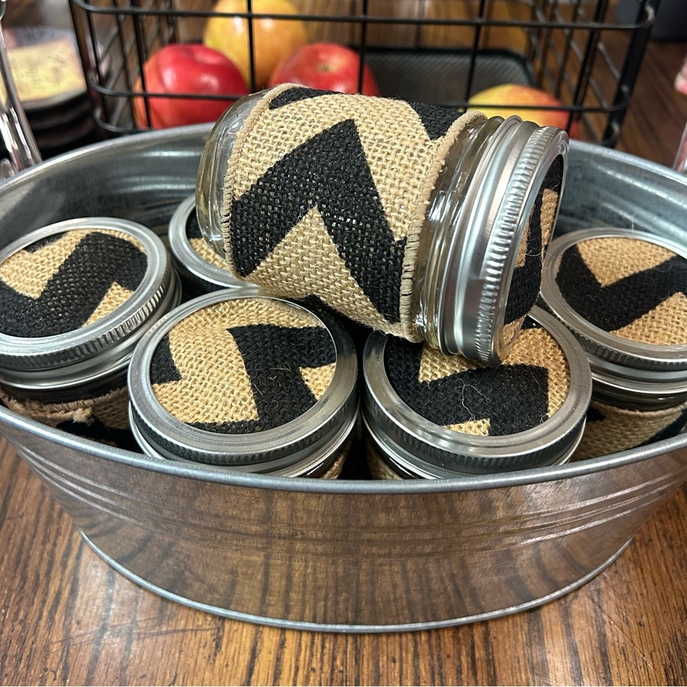 Rustic Burlap and Black Chevron Mason Jars